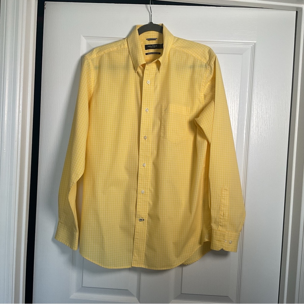Nautica Men's Yellow Gingham Long-Sleeve Dress Shirt